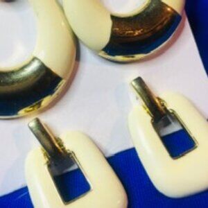 Vintage Monet Enamel Ivory and Gold  Doorknocker Earrings